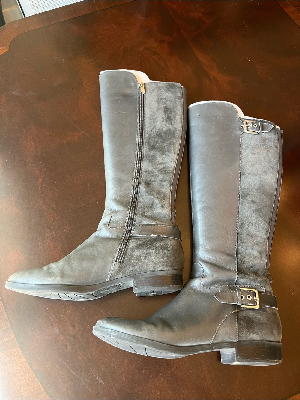 Marc Fisher Grey Leather & Suede Over-the-Knee Riding Boots
